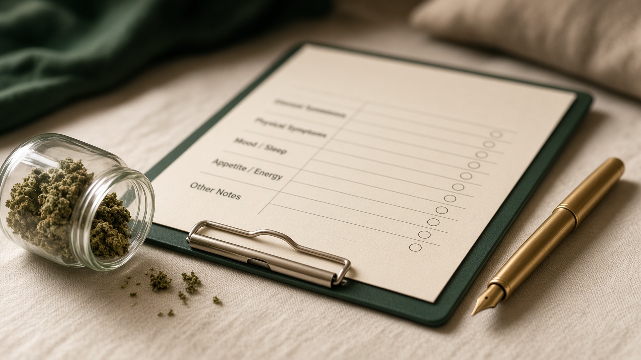 Clipboard, flower jar, and a pen. No text in the image.